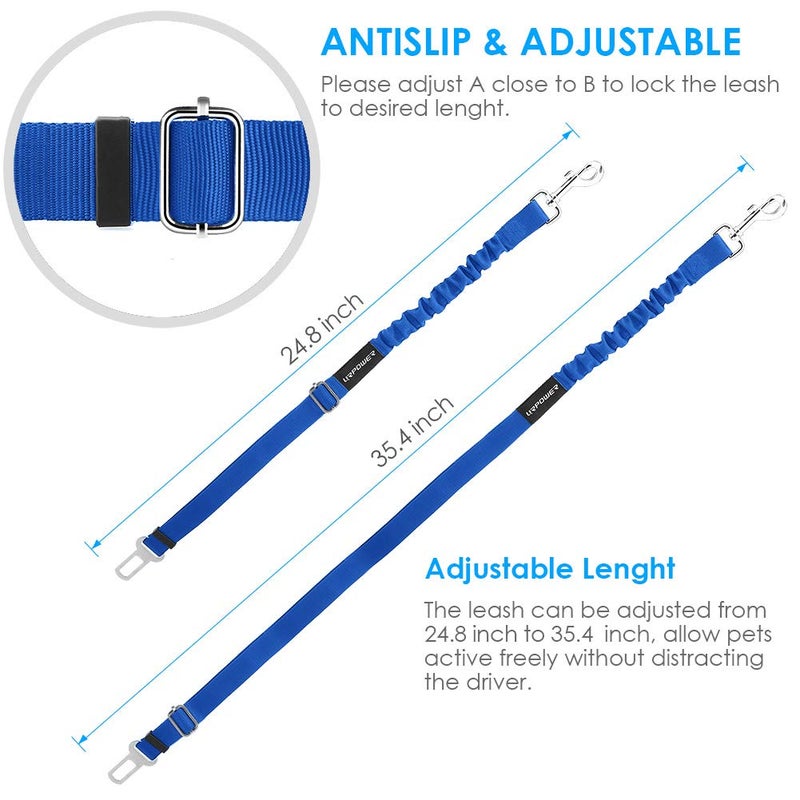 URPOWER 2 Pack Dog Seat Belt, Retractable Dog Car Harness Adjustable Pet Safety Belt with Elastic Bungee Buffer, Heavy Duty & Durable & 360 Degree Swivel Dog Seatbelts - Image 5